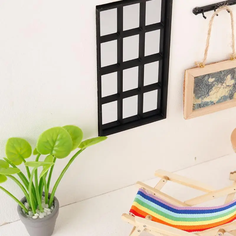 1/12 Dollhouse Simulation Wood Window Frame Model Mini Furniture Decor Micro Scene Building Prop Wooden Doll House DIY Accessory