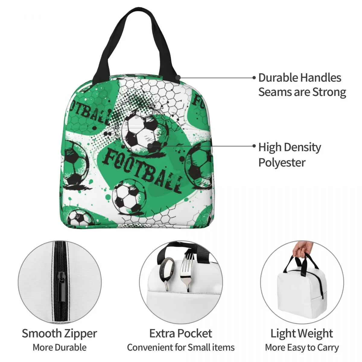 Soccer Insulated Lunch Bags Portable Football Balls Sports Lunch Container Cooler Bag Tote Lunch Box School Picnic Men Women