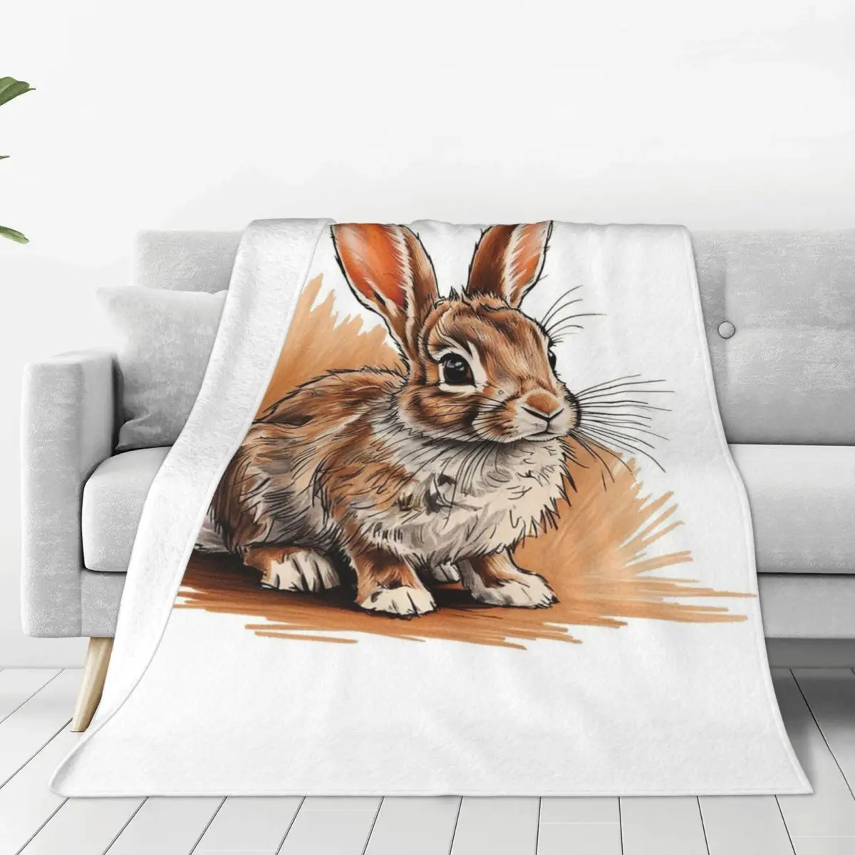 A Rabbit Is Sitting On The Ground With Its Ears Up Blankets Flannel Sofa Throw Blankets For Home Bedroom Throws Bedspread Quilt