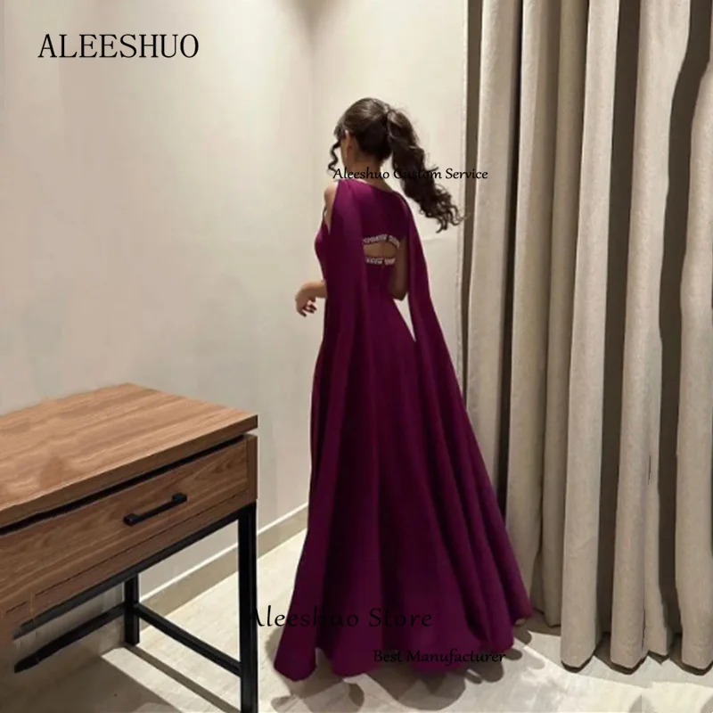 Aleeshuo Elegant Burgundy Prom Dress Party Square Collar Long Cap Sleeve Dresses Gowns Beading Backless Floor-Length вечерние пл