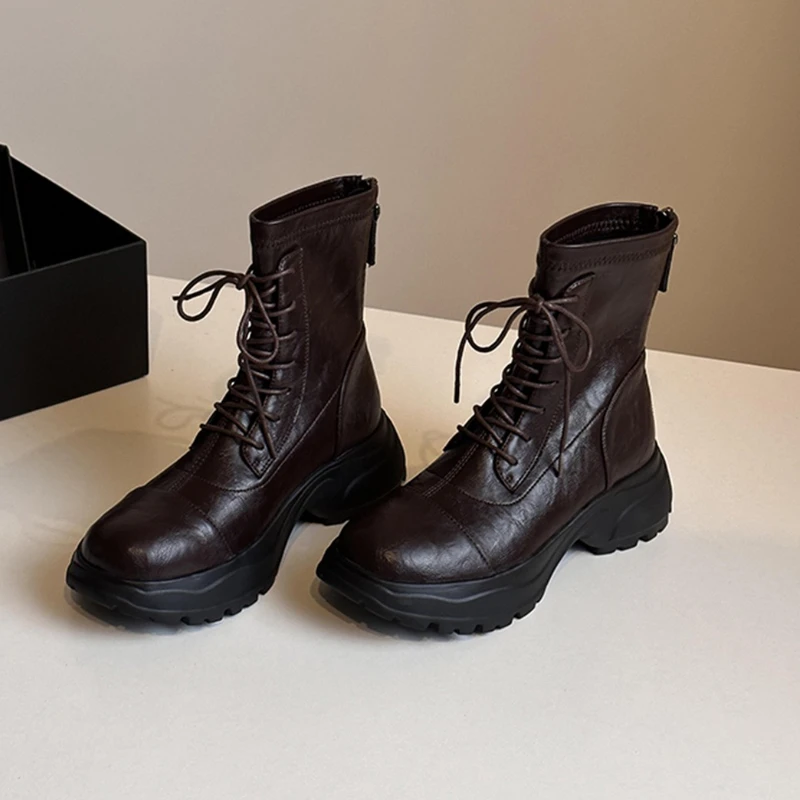 

Women Sneakers Casual Sport Shoes Flats Ankle Boots Fashion 2025 New Winter Trend Leather Shoes Walking Lace Up Zapatillas Mujer