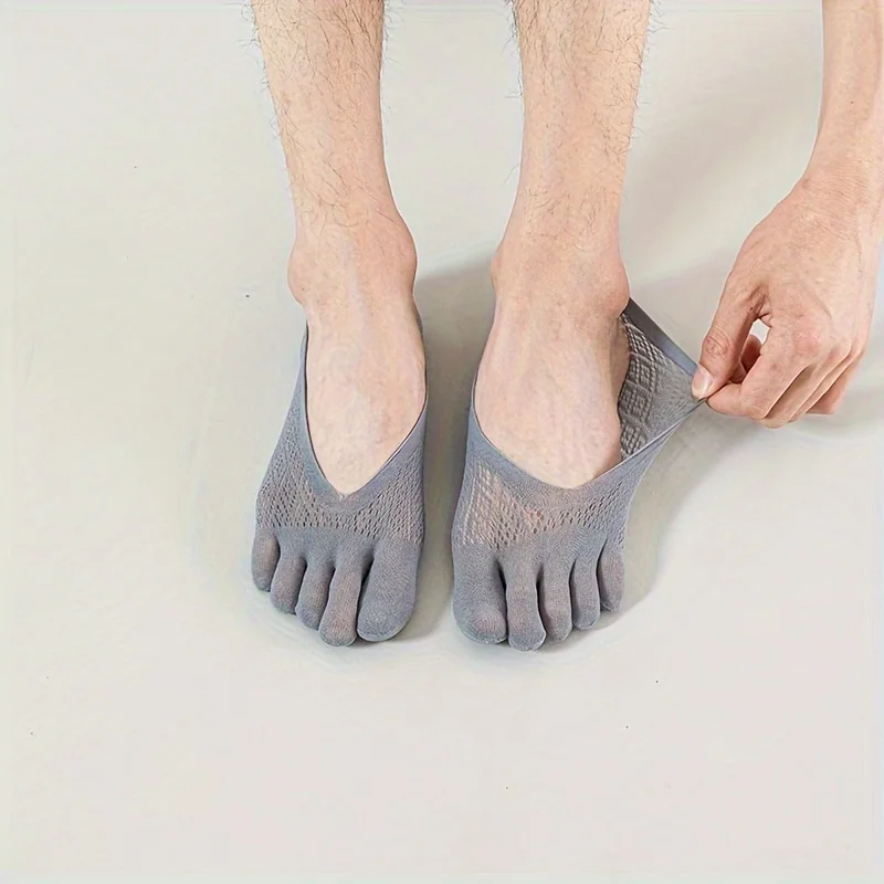 5Pcs Men's Summer Breathable Open Toe Socks Mesh Lightweight Invisible Sports Casual Socks Washable 5 Colors