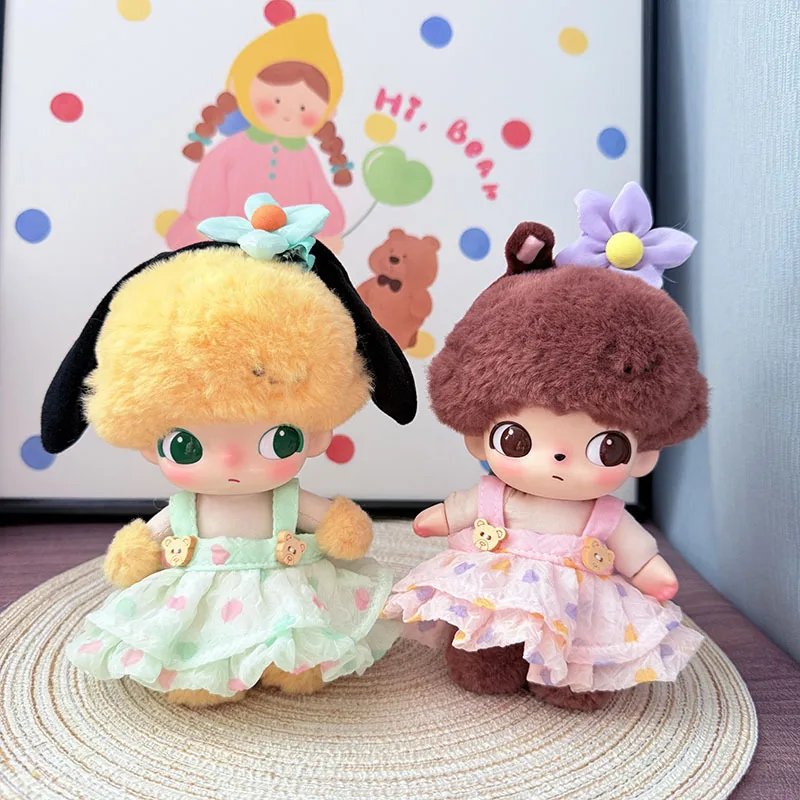 

DIMOO WORLD Doll Decor Accessories Outfit - 15/17cm Labubu Clothes Heart-Shaped Ruffled Suspender Skirt With Flower Headband