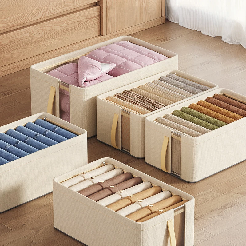 صندوق تخزين الملابس صندوق تخزين ملابس أكسفورد سعة كبيرة منظمات السترة صناديق مقسم خزانة منزلية بإطار فولاذي #2