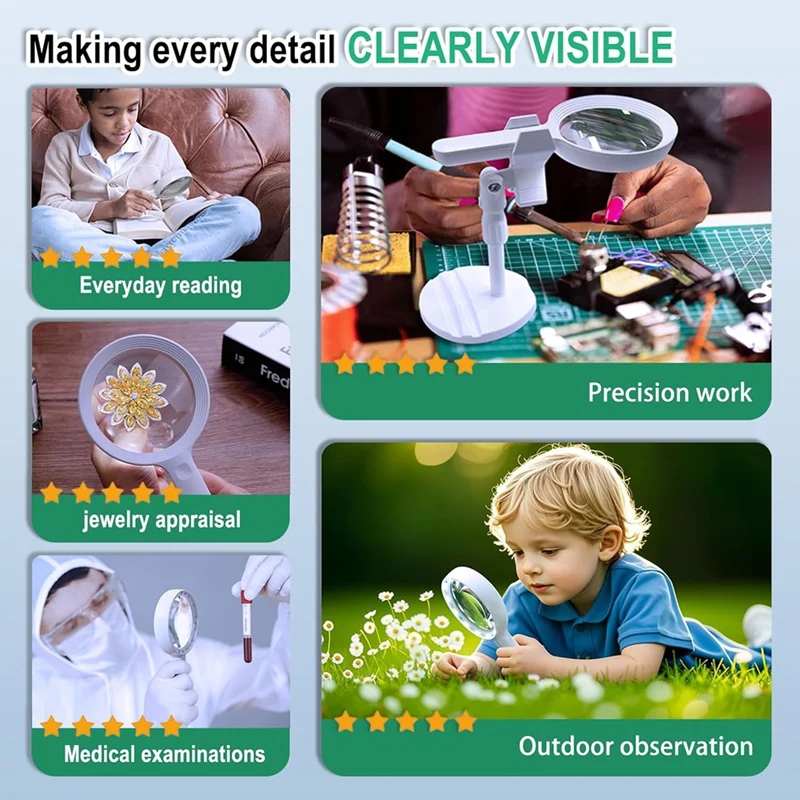 Magnifying Glass With Light,30 X 60 Times Rechargeable Large Lens,12 LED 3 Modes Lighting Magnifier For Elderly, Reading