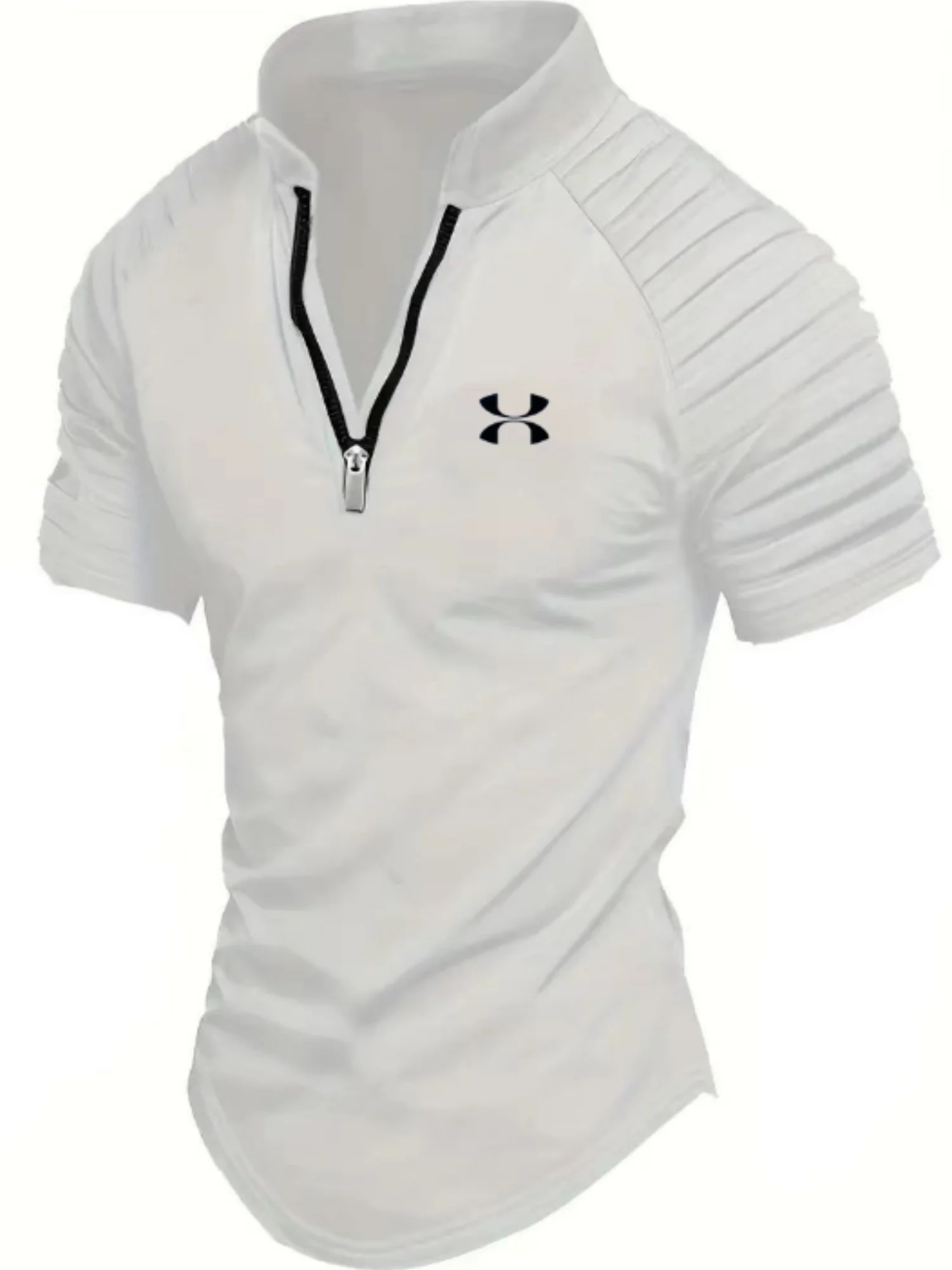 

2025 Men's Polo Shirt - Spring Sportwear - Denim Color - Vertical Collar - Pleated Zipper - Breathable Casual - Summer Fashion T