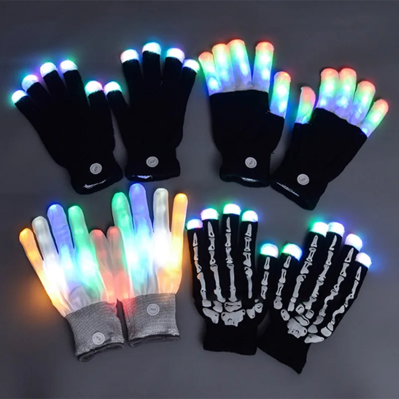 

Модные перчатки в стиле хип-хоп для вечеринки, светодиодные мигающие перчатки, светящиеся, 7-режимные, с подсветкой на кончиках пальцев, черные, новые праздники