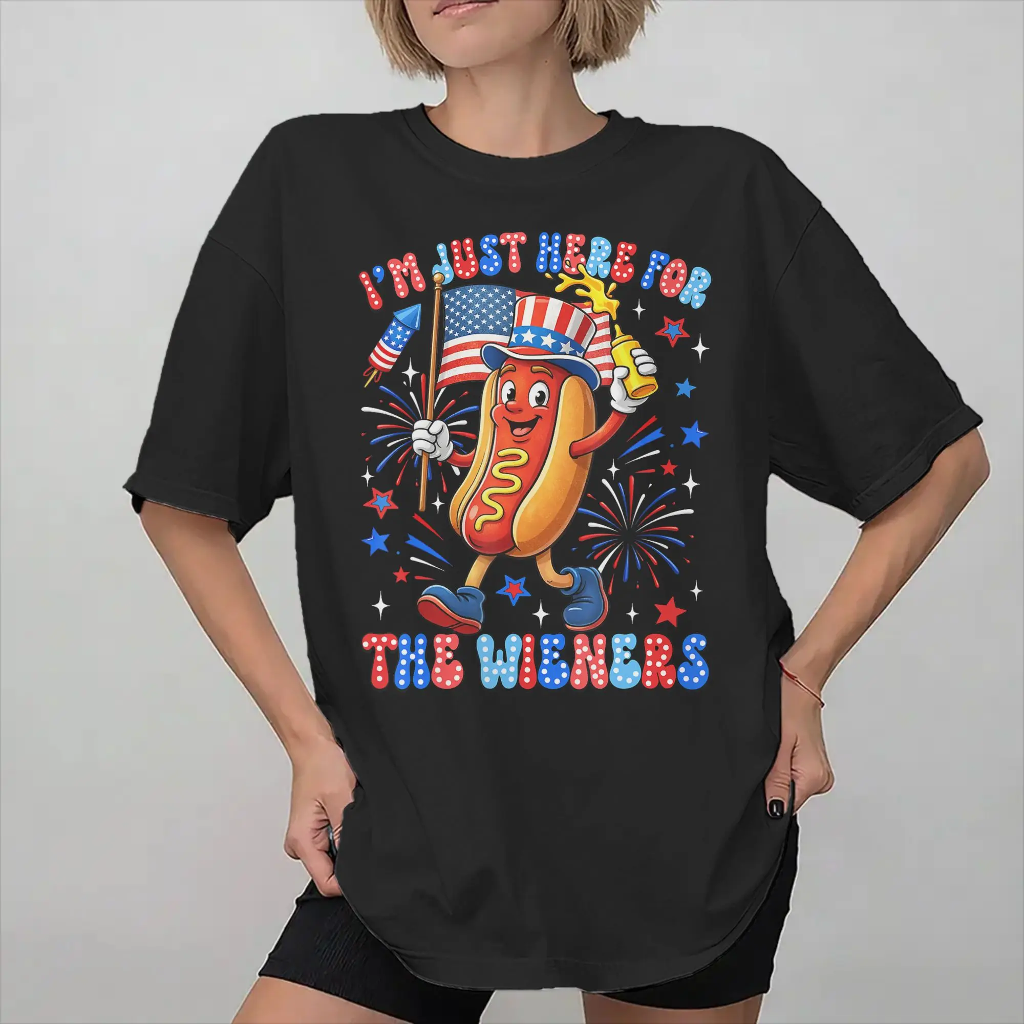 Hot Dog I'm Just Here for The Wieners 4Th of July  Tee Shirt for Men Women Printed T Shirts  Cotton Clothes