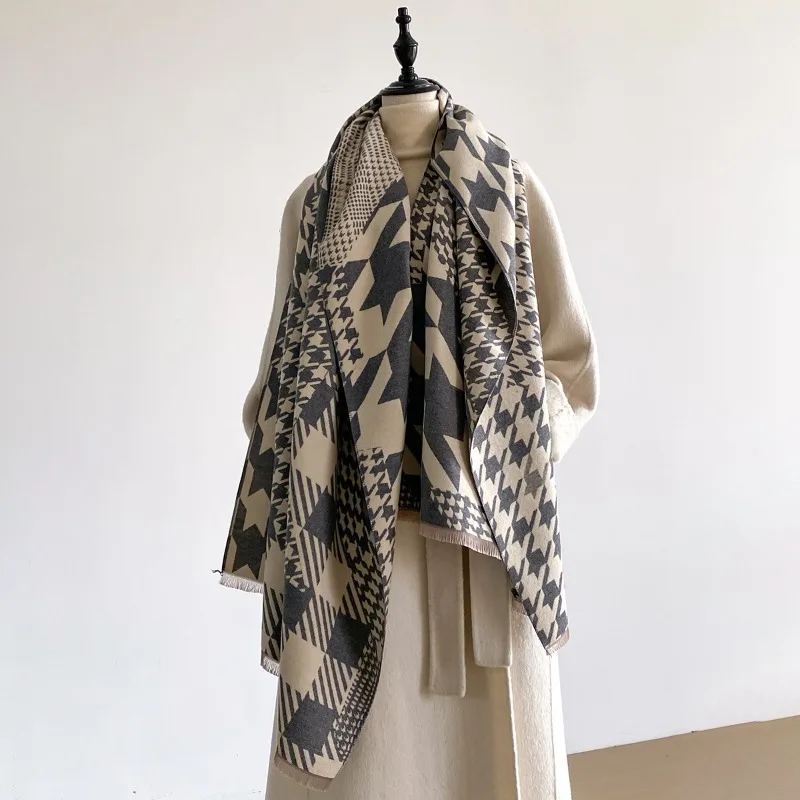 

Autumn/Winter New Plaid Jacquard Women's Fashion High-End Imitation Cashmere Shawl Versatile Thickened Warm Scarf