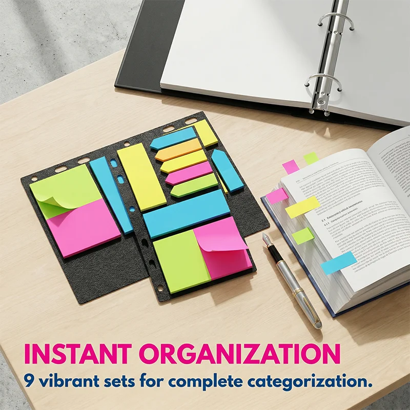 MOTARRO 9 Set Assorted Sticky Notes, 25 Sheets/Pad Colorful Memo Pads, Self-Stick Page Markers, 1/5/10 Packs for School Office