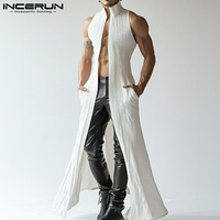 INCERUN Tops 2025 American Style Fashion Men Deconstruction Texture Long-style Cardigan Vests Casual Streetwear Solid Tank Tops