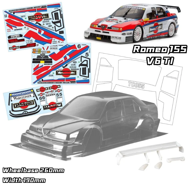 

1/10 Romeo 155 V6 TI RC PC body shell 190mm width 260mm wheelbase whee no painted drift body RC for hsp hpi trax Tamiya