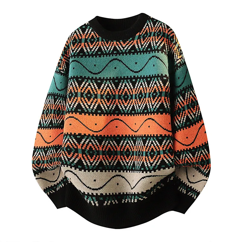 

Faionable Casual Knitted Sweater for Teenage Boys Autumn Winter New Sle Ethnic Sle Soft Polyester Long Sve round Ne