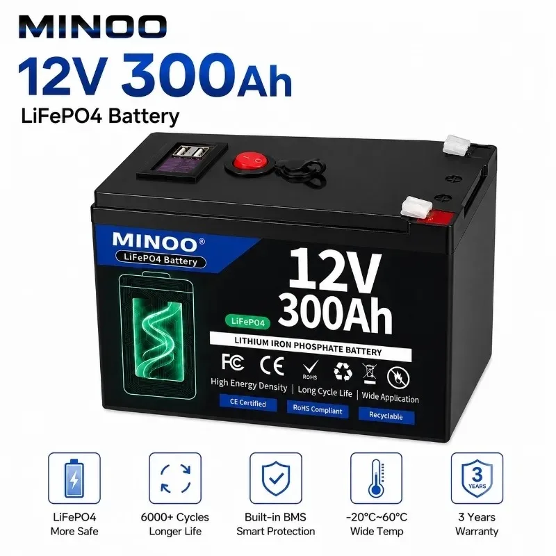 LiFePO4 12V 300AH 12V 200AH Battery Free Charger 12V Lithium Battery Built-In 300A BMS 6000+ Cycle Foat Fast Ship From EUr Bo