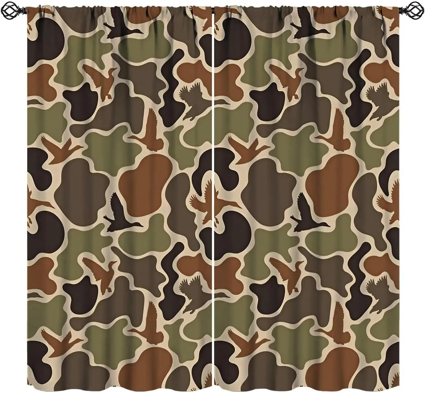 Camouflage Curtains, Rustic Forest Camo Duck Hunting Vintage Green Brown Hunting Wild Animal Window Treatments for Home Kitchen