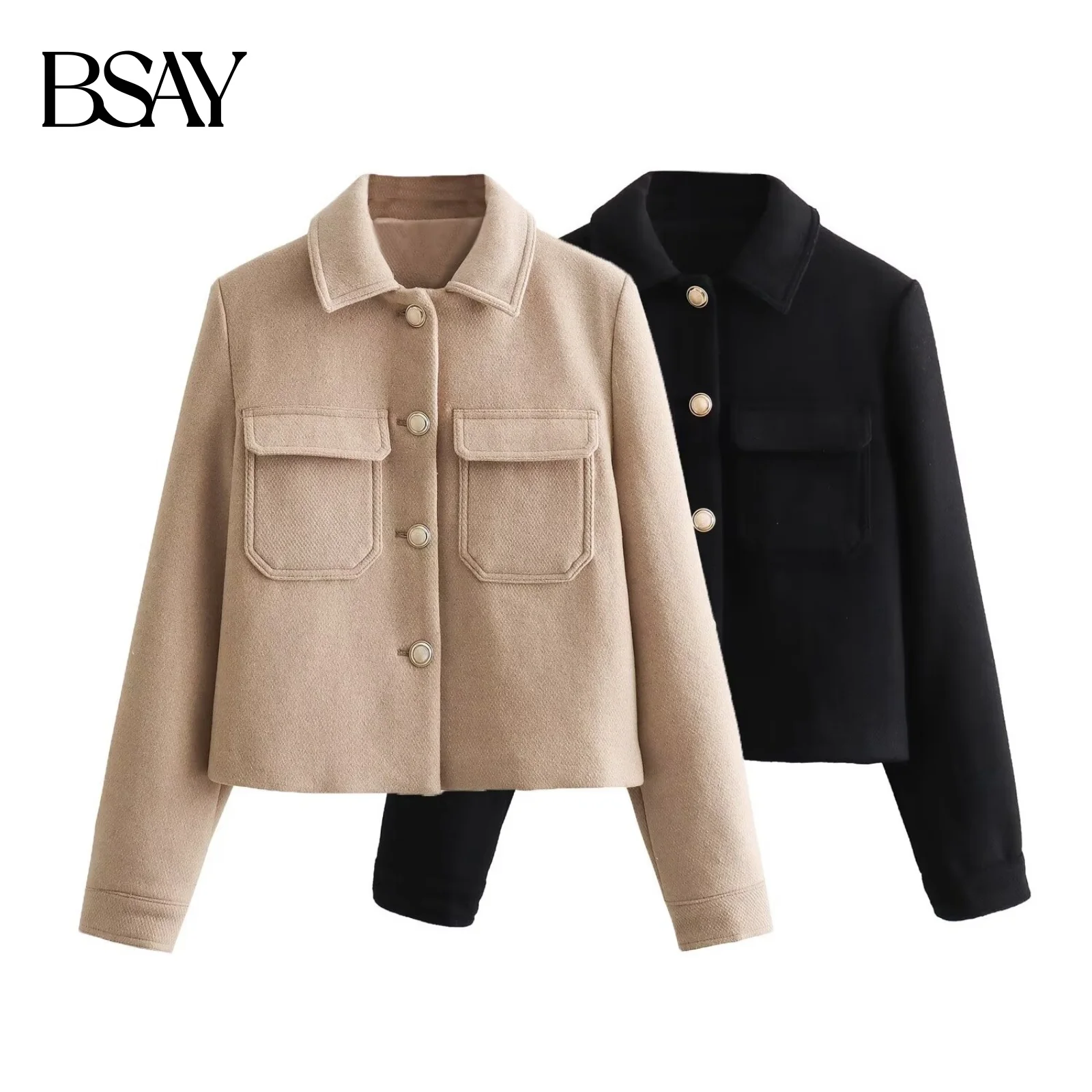 

BSAY женская осенняя новая коллекция 2025 года, ветровое пальто Old Money, однорядная куртка с металлическими пуговицами и откидным воротником, пальто