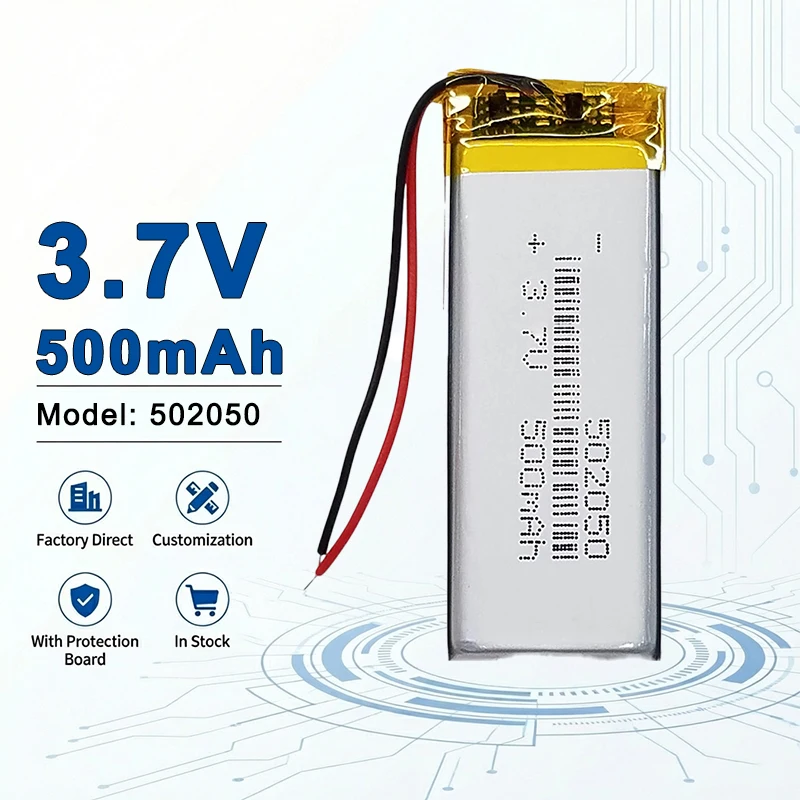 502050 3.7V 500mAh Rechargeable LiPo Battery, Widely Used for Handheld Smart Devices and Small Electronic Tools 505060 654060