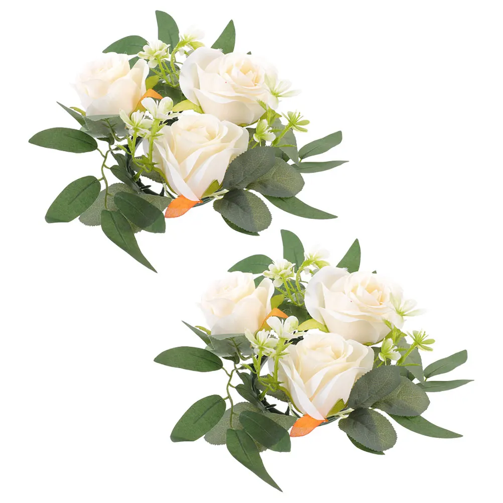 

2Pcs Artificial Flower Ring Realistic Rose Wreath Wedding Party Table Decoration Holder Centerpiece