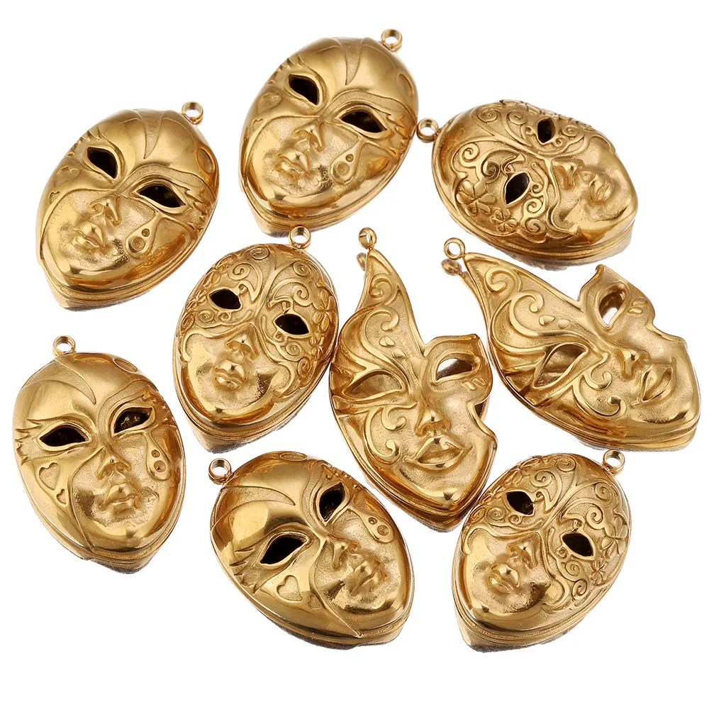 2pcs Stainless Steel Venetian Mask Charms Face Pendant for Jewelry Making Supplies Necklace Bracelet DIY Craft Findings Material