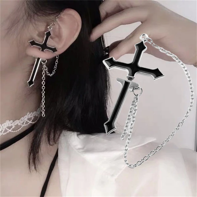 Piercing Ear Black Chain Hanging Crosses Earrings Black Cross Punk Earring Punk Aliexpress