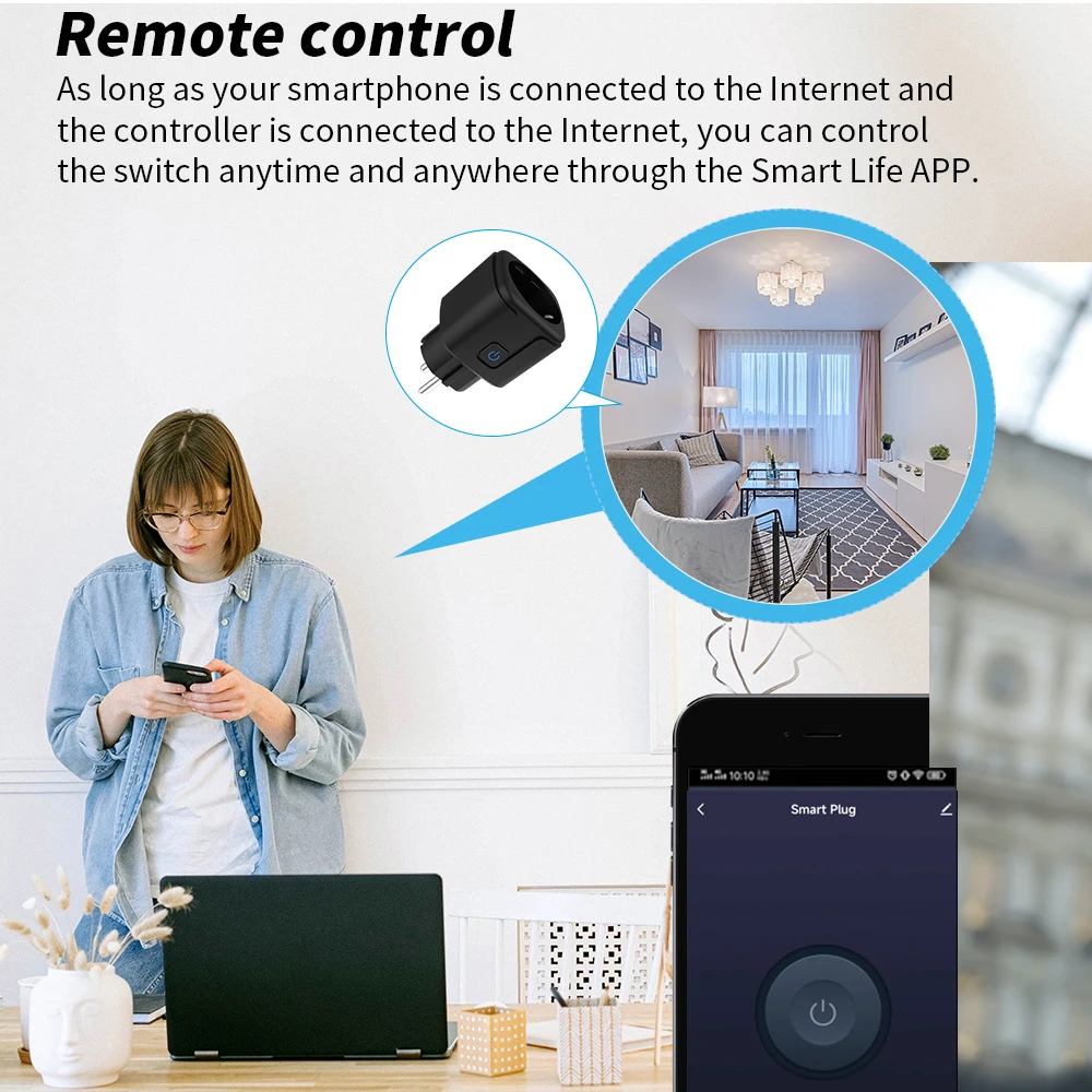 16A/20A Tuya WiFi Smart Socket EU Plug with Energy Monitoring Works with Smart Life App, Alexa, Google Home Voice Control