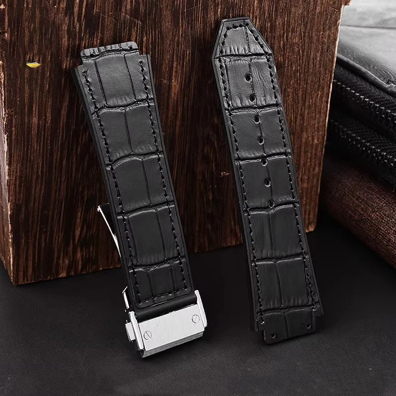 

Watchband for HUBLOT BIG BANG Waterproof and sweat proof Watch Strap Chain Watch Rubber Genuine Leather Men's Bracelet 26*19mm