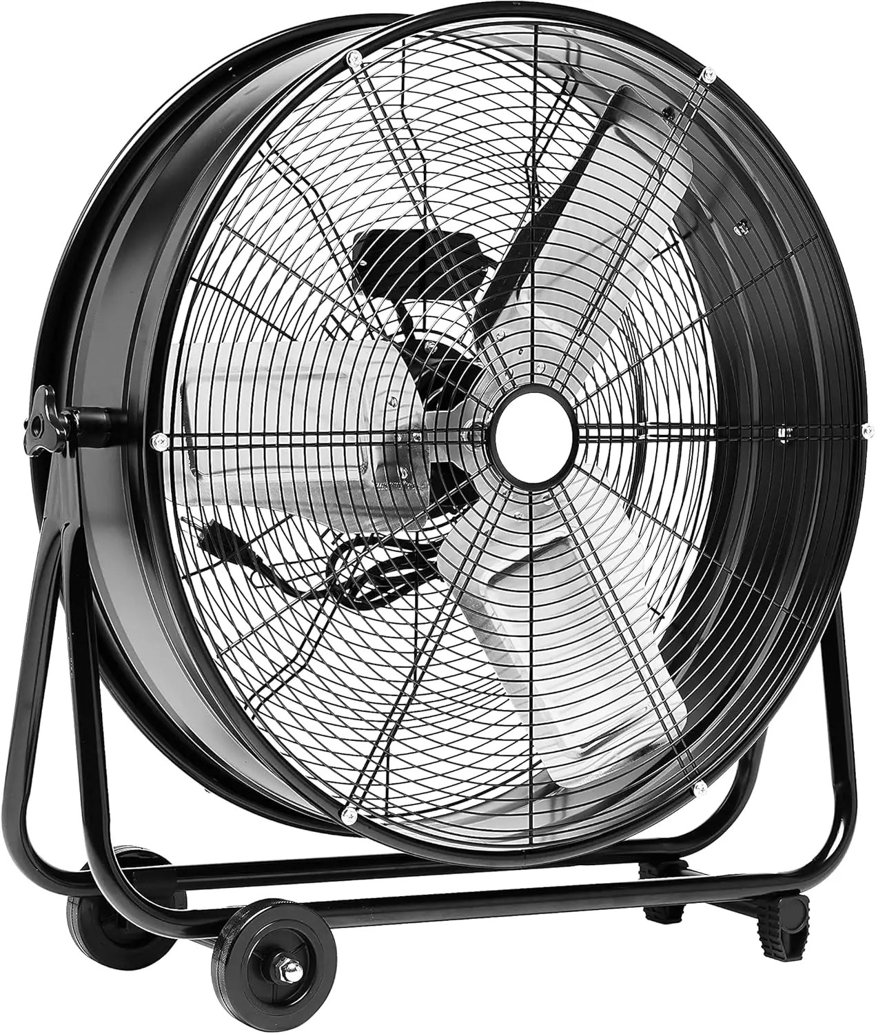 Basics 24-Inch Industrial Drum Fan With Metal Construction, 2 Speed Settings, 5.9-Ft Power Cord and 2 Wheels, UL-Certified, 215W