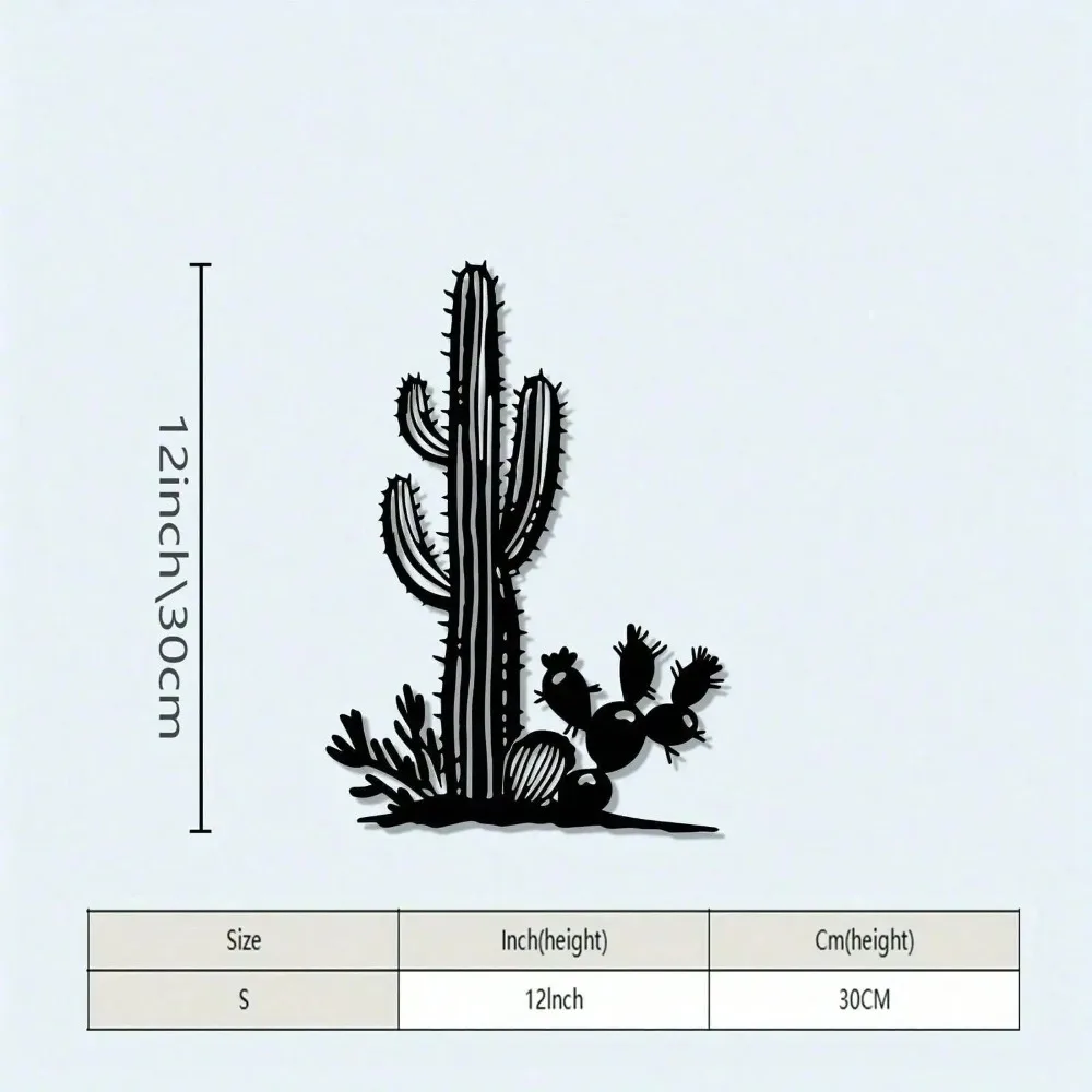 Modern Black Metal Cactus Wall Art, Durable Iron Retro Desert Decor with Easy Hang for Living Room Office