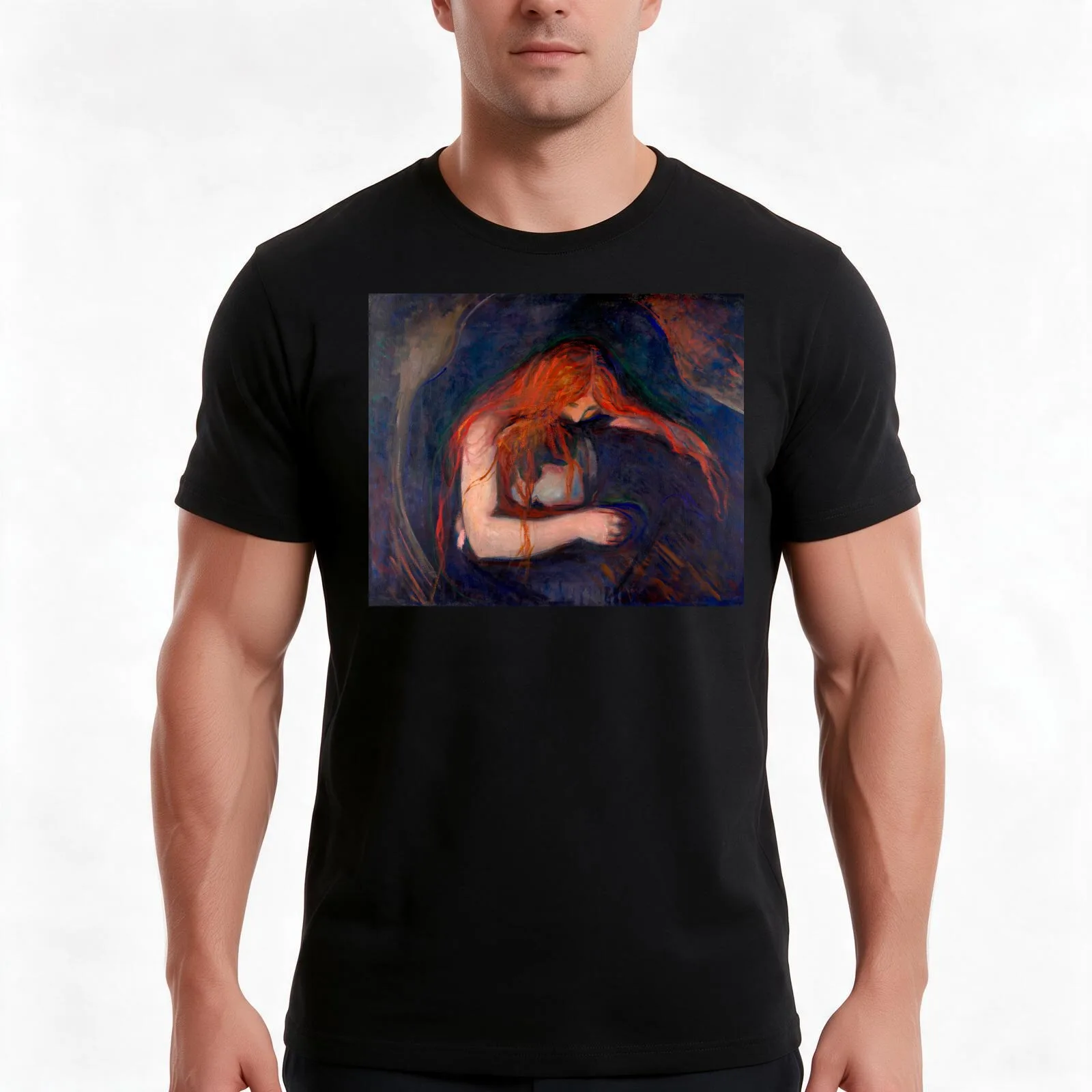 Love and Pain (Vampire) Edvard Munch Painting T-Shirt Summer Casual Cotton Tee Oversized Streetwear Tops Unisex Men Women
