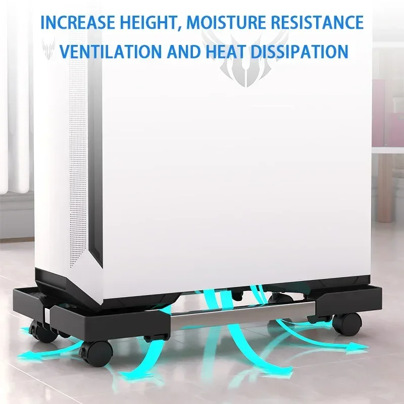 Mobile Computer Host Bracket Telescopic Adjustable Rolling Wheels Height Increase Moisture-proof Convenient Item Placement Rack