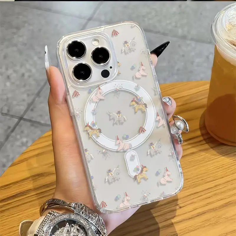 

Korean Magnetic Case for iPhone 17 16 15 Pro Max 14 13 Pro 12 11 Plus Camera Protection for Magsafe Male Female Luxury New Print