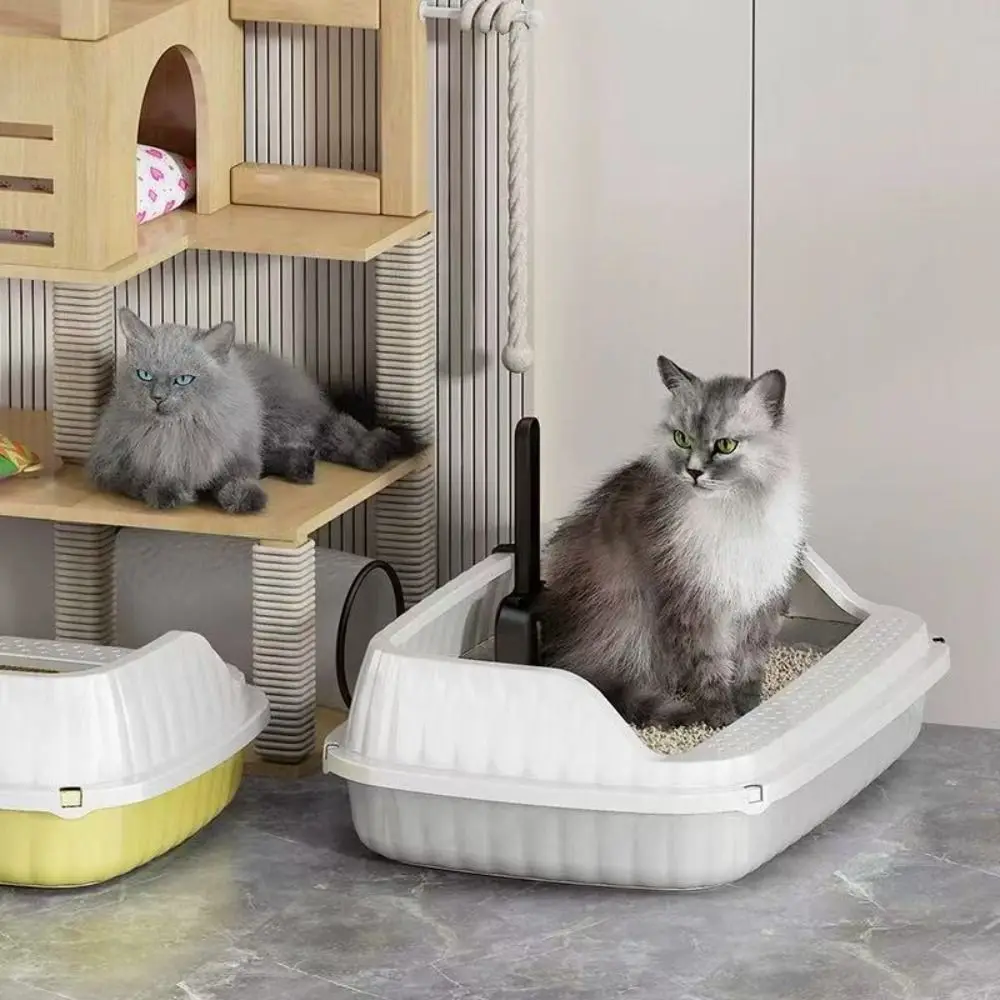 Open Top Cat Litter Box High Side with Litter Sifting Scoop Cat Toilet Removable Anti-Splashing Cat Litter Tray
