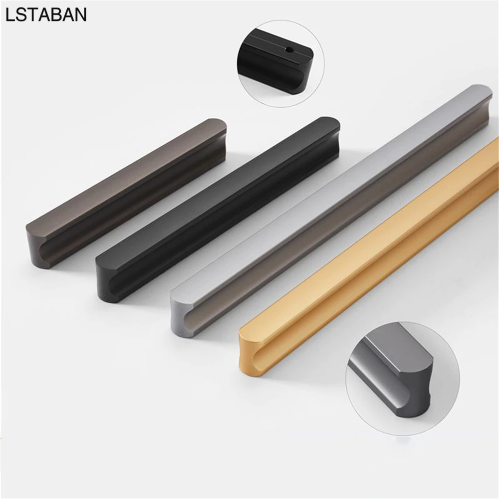 Hidden Furniture Handle Gold Black Gray Kitchen Cabinet Knob Wardrobe Drawer Pull Kitchen Extended Door Handle Accessories Knobs