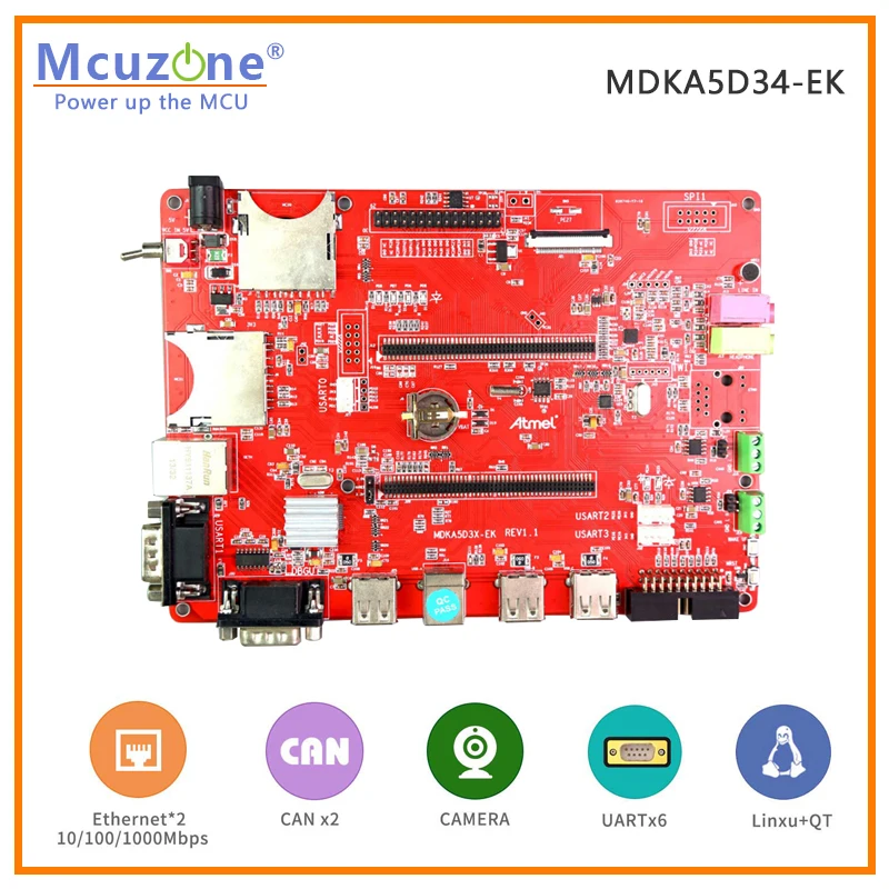 MDKA5D34-EK-C70 1024*600 Cap TP TFT LCD,SAMA5D34 ATSAMA5D34 Cortex-A5, 256MB DDR2,Dual Ethernet, 6xUART, WIFI