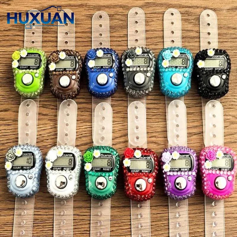 Mini Digital Finger Tally LCD Counter Reset With Flowers For Prayer Knitting Sport Counting