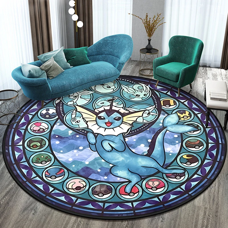 Pokémon Cartoon HD Printed Round Carpet for Living Room Rugs Camping Picnic Mats Flannel Anti-Slip Rug Yoga Mat Gifts