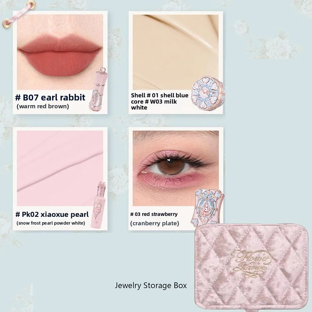 Flower Knows Professional Makeup Set with Eyeshadow Cushion Foundation Blush Lipstick Mascara - Jewelry Storage Box Included