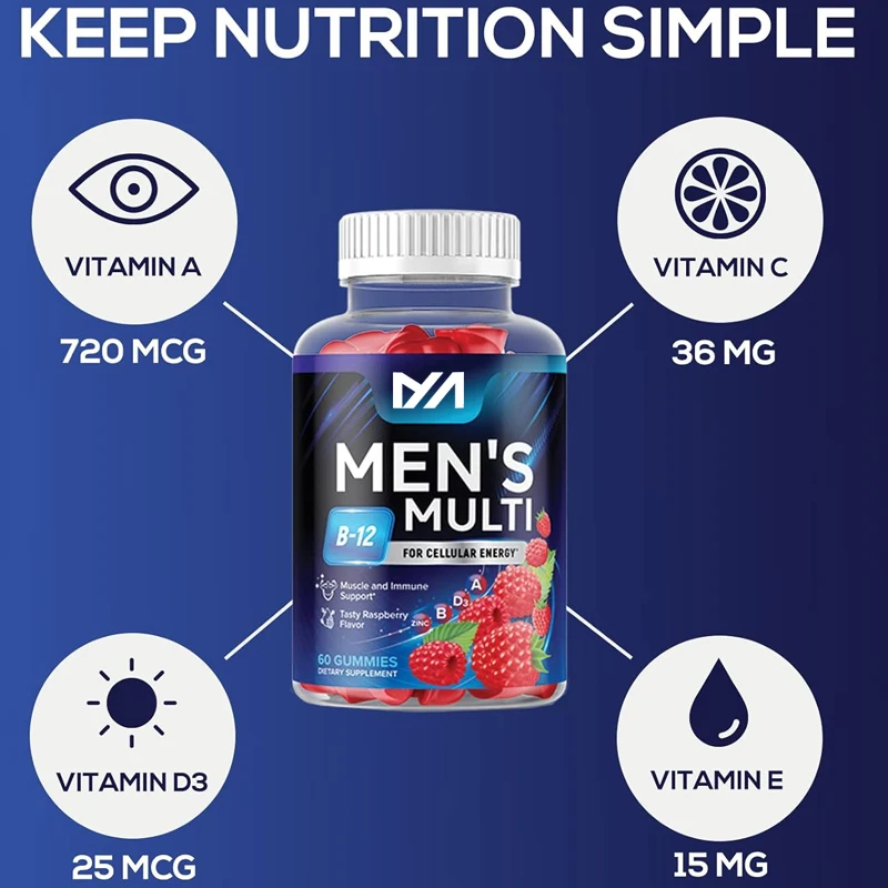 

Men's multivitamin gummies - containing vitamins A, C, D, E, B6, B12, and zinc - energy and immune health gummies with vitamins