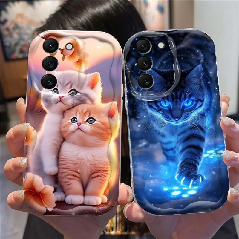 

Cartoon Luminous Cat Popular For Samsung S25 S24 S23 S22 S21 S20 A04 A05s A05 A06 Ultra Plus FE 5G Wave Oil Phone Case