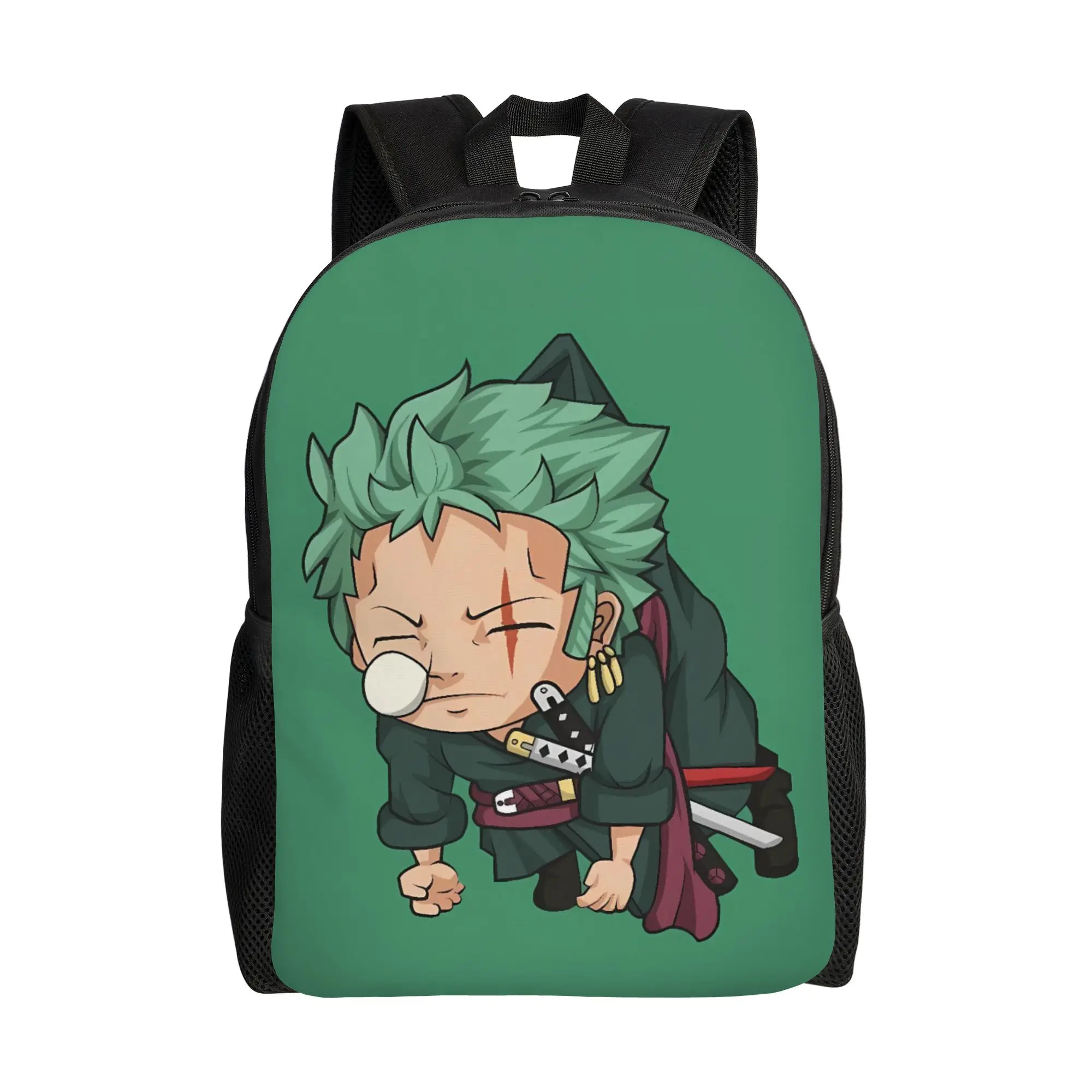 Zoro Chibi Anime Backpack Student Ones Pieces Backpacks Polyester Streetwear High School Bags Outdoor High Quality Rucksack