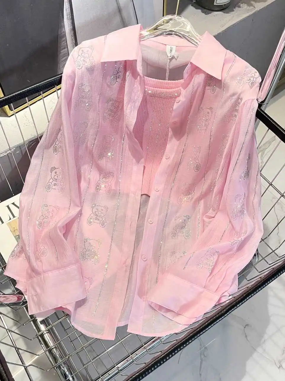 الدب طباعة فضفاضة المرأة irt صيف 2025 جديد Sle كريستال يشعر التخسيس حماية من الشمس طويل Sve طوق البوليستر #1