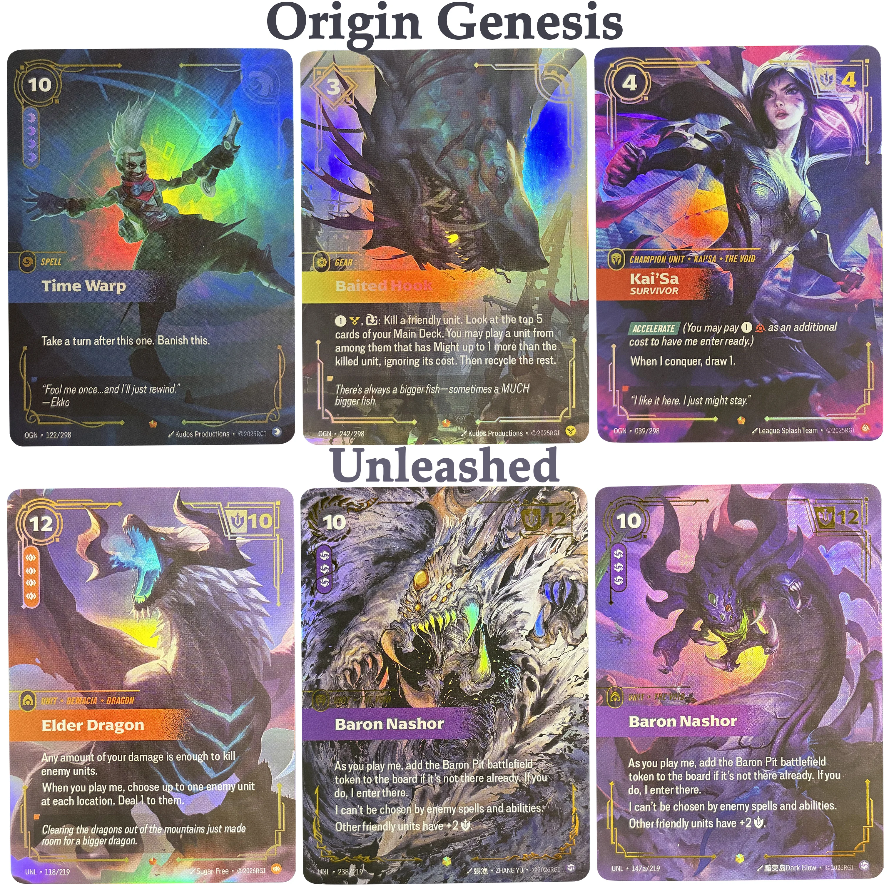 Runes Riftbound OGN Origin Genesis UNL Unleashed KaiSa Elder Dragon Carte Proxy Holo Foil Exclusive de Collection avec Art Alternatif