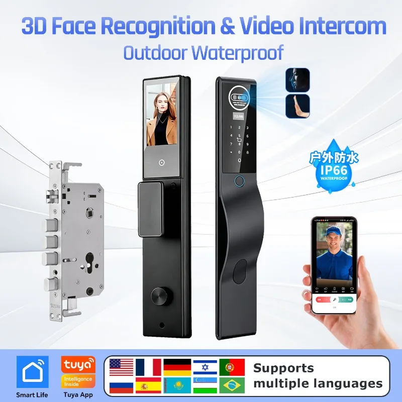 Outdoor waterproof smart lock facial recognition visual with monitoring fingerprint password lock villa courtyard door lock