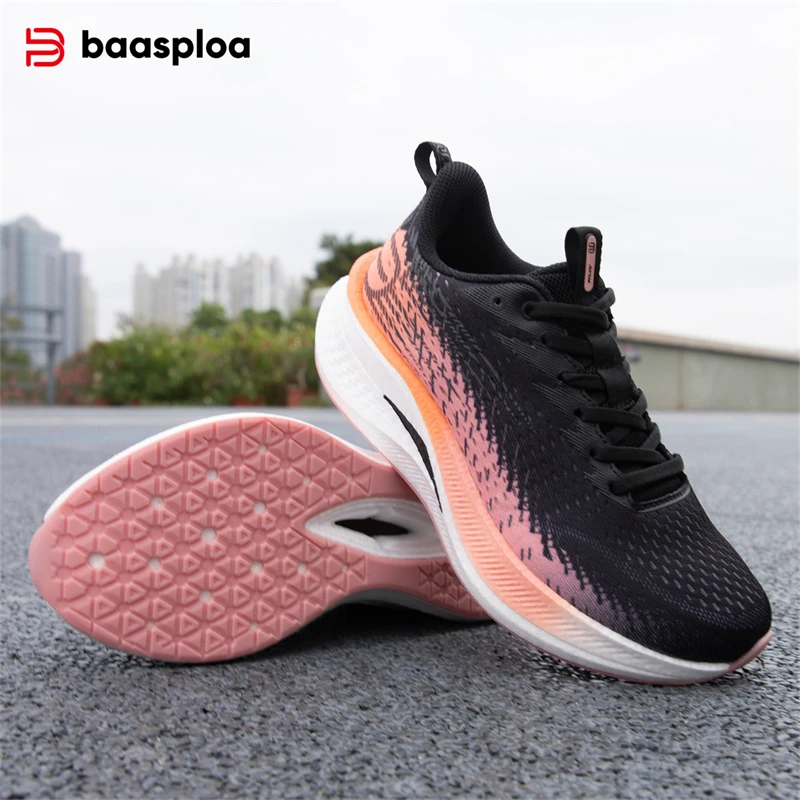 Baasploa Vrouwen Professionele Sportschoenen Ademend Lichtgewicht Loopschoenen Vrouwen Rebound Marathon Carbon Plaat Casual Sneakers