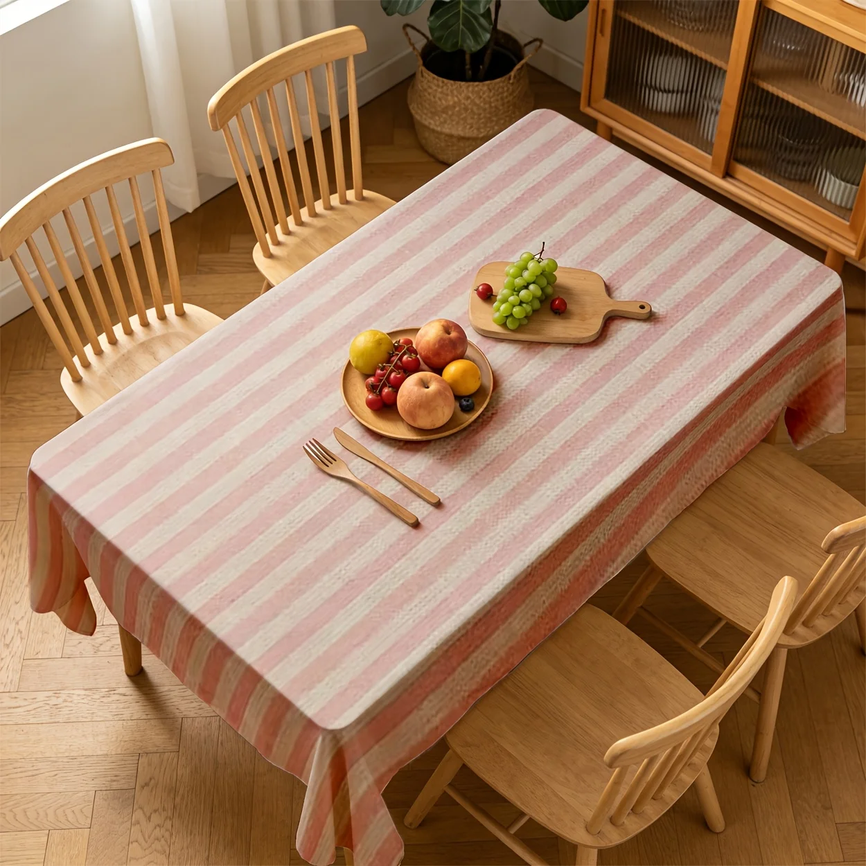 Tablecloth 2D Flat Printing 1 piece of rectangular pink striped pattern printed tablecloth