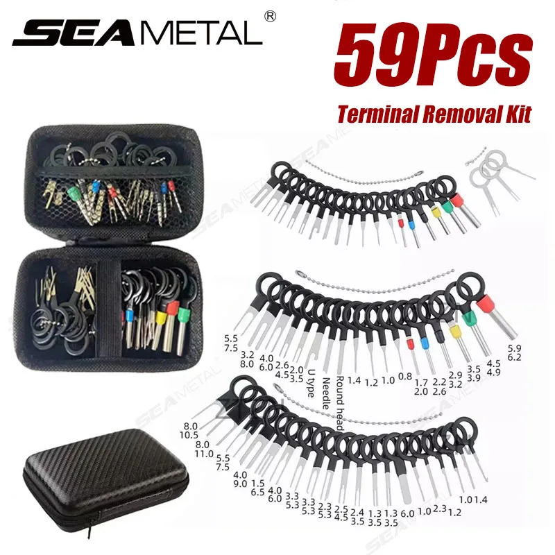 SEAMETAL 59Pcs Car Terminal Removal Kit Universal Wire Plug Connector Extractor Puller Pin Remover Repairing Disassembly Tool