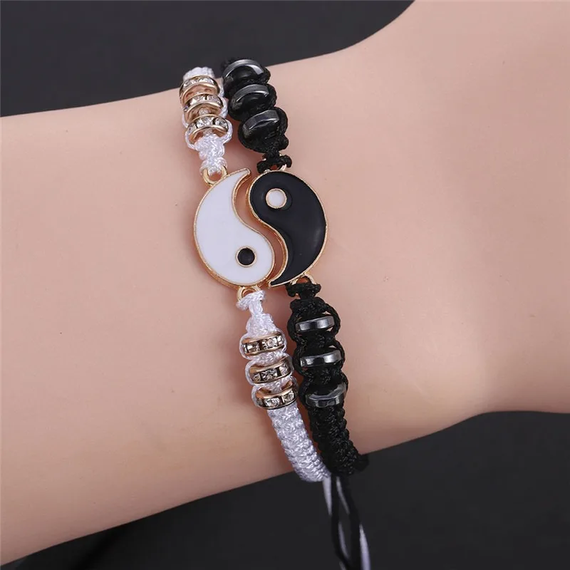 1Pair Couple Bracelet Chinese  Retro Tai Chi Gossip Banish Bad Luck Hand Woven Rope BFF Best Friend Friendship Jewelry