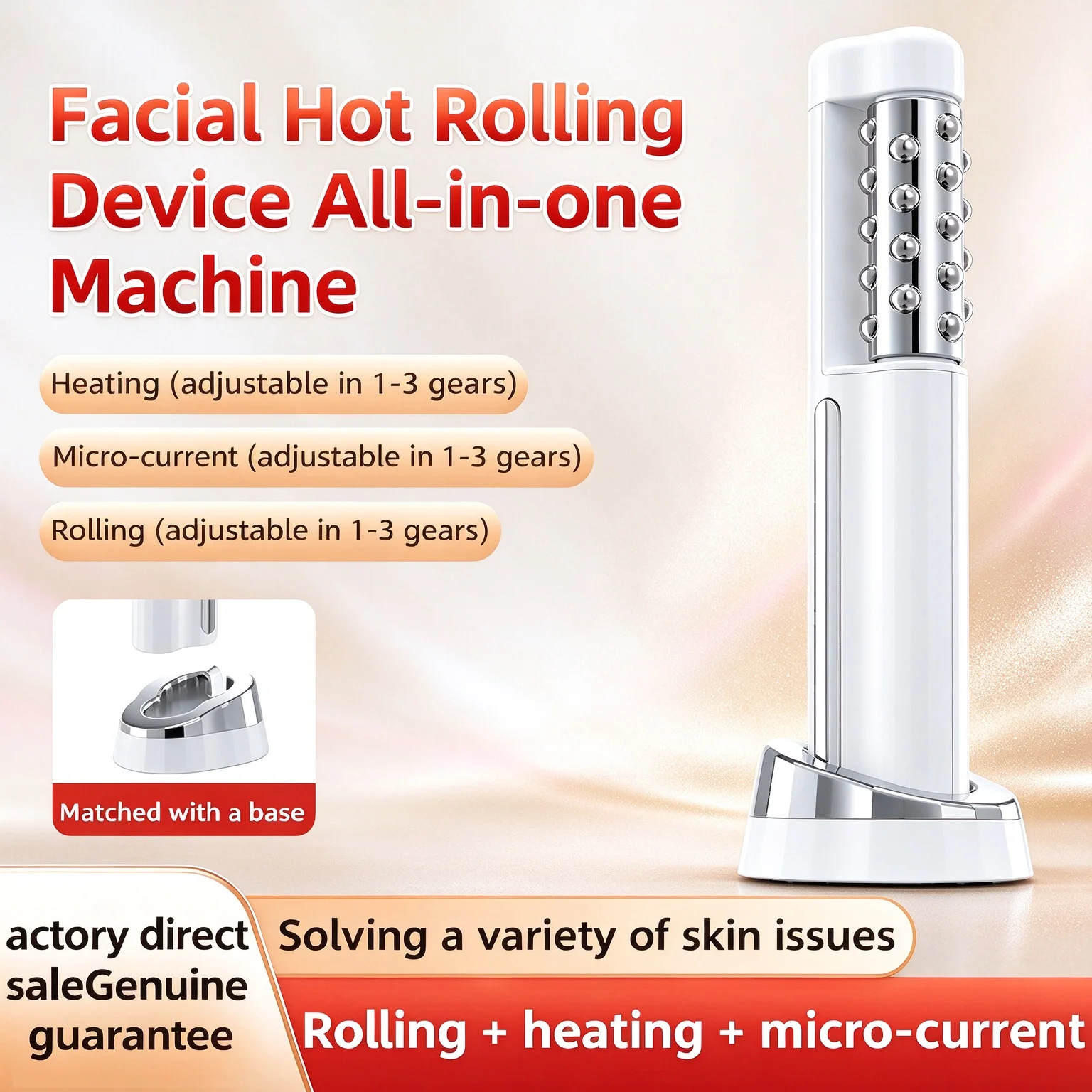 EMS 3D Wave Roller Rotation Massager Luxury Facial Lifting and Massage Stick Beauty Wand Facial Shaping Lifting Skin Tightening