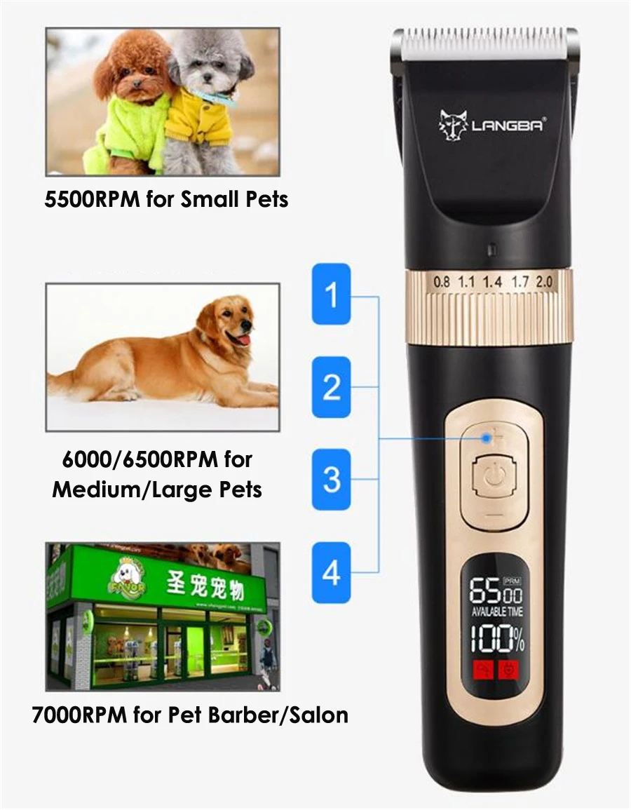 LANGBA Electric Scissors Professional Pet Hair Trimmer Animals Grooming Clippers LCD Display Dog Hair Trimmer Cutters USB