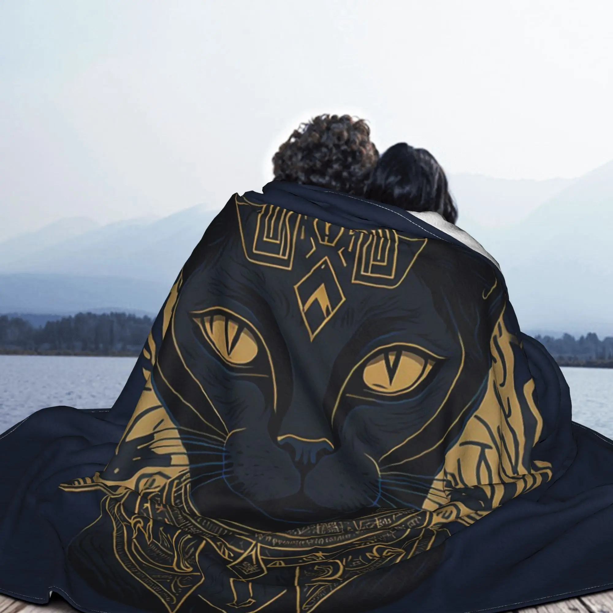 Egyptian goddess Bastet art of ancient egypt black cute funny cat vintage myth Blanket Flannel Blanket for Couch Bedding Quilt